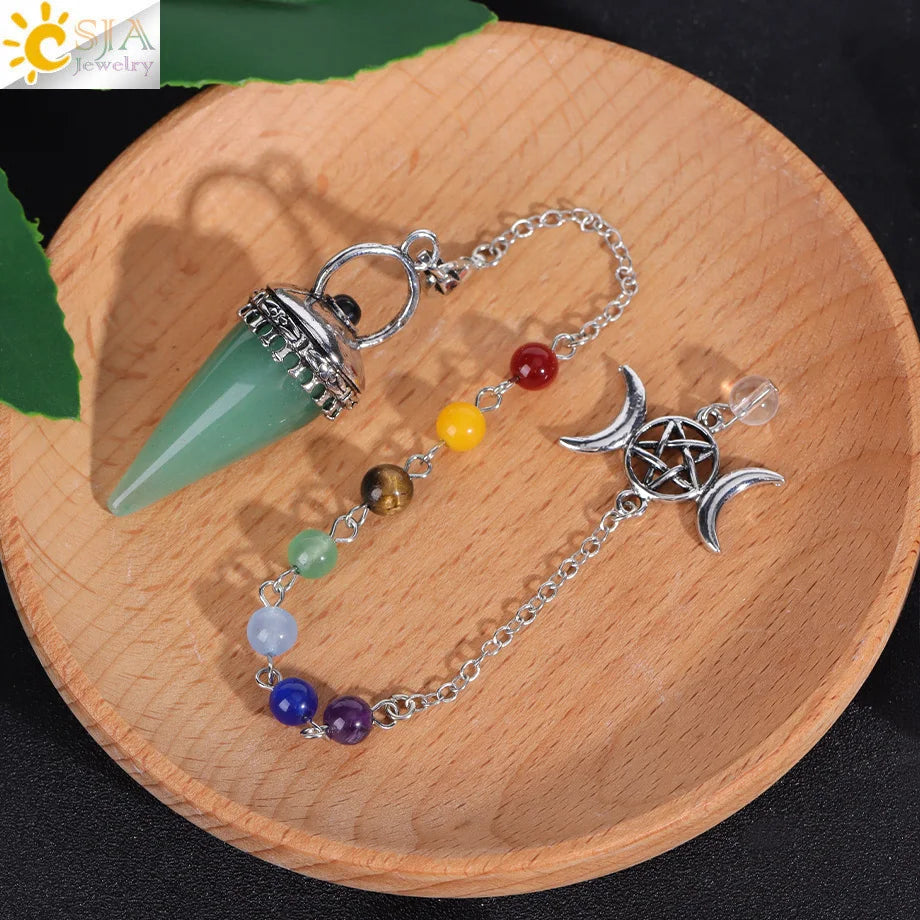CSJA Natural Stone Cone Pendulum Reiki Amethyst Pink Crystal Gem Stone Pendulo for Dowsing Dinvination Healing Quartz H624