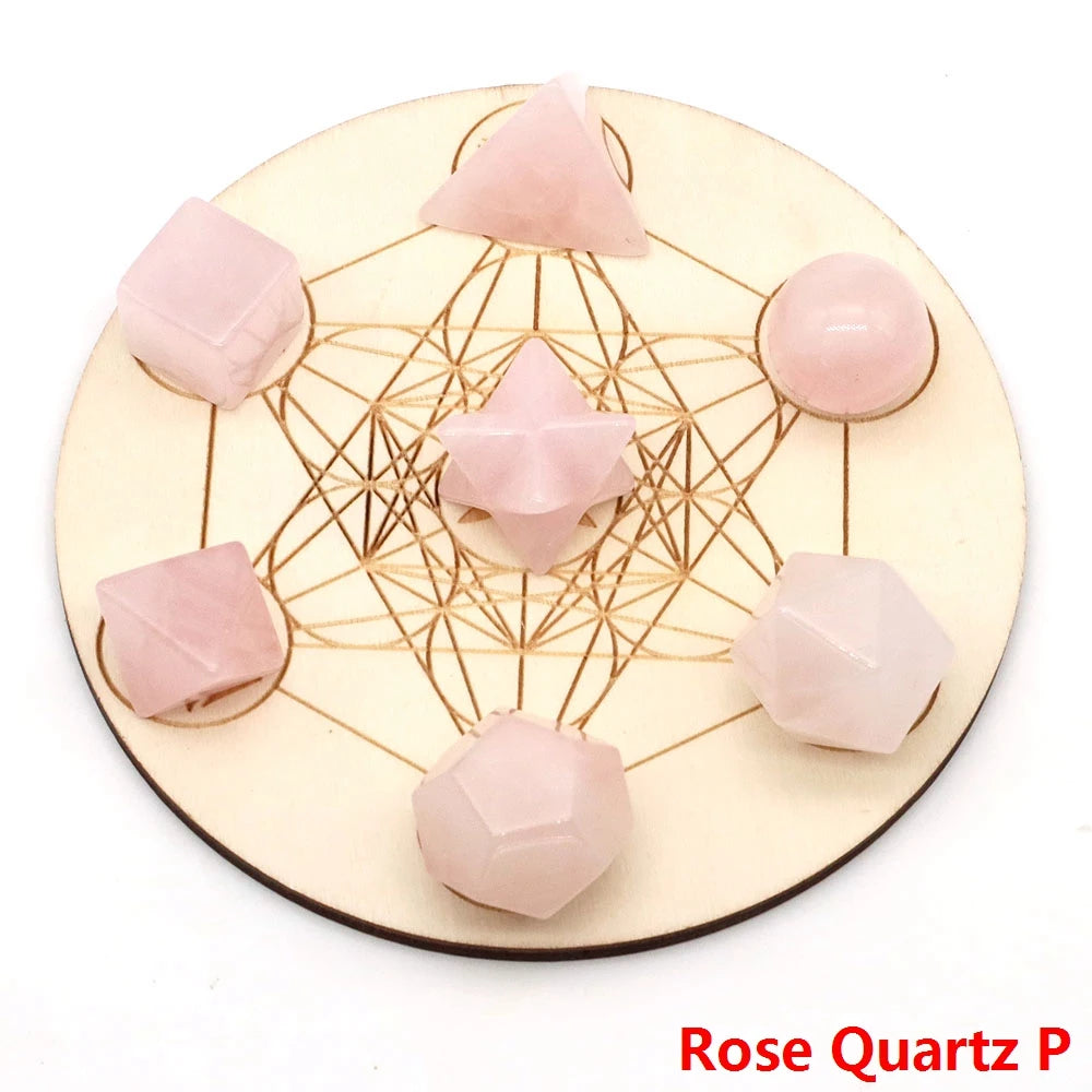 7Pcs/Set Platonic Crystal Solid Geometry Stone for Reiki Healing Chakra Gemstone Balancing Lucky Geometric Polyhedron Home Decor