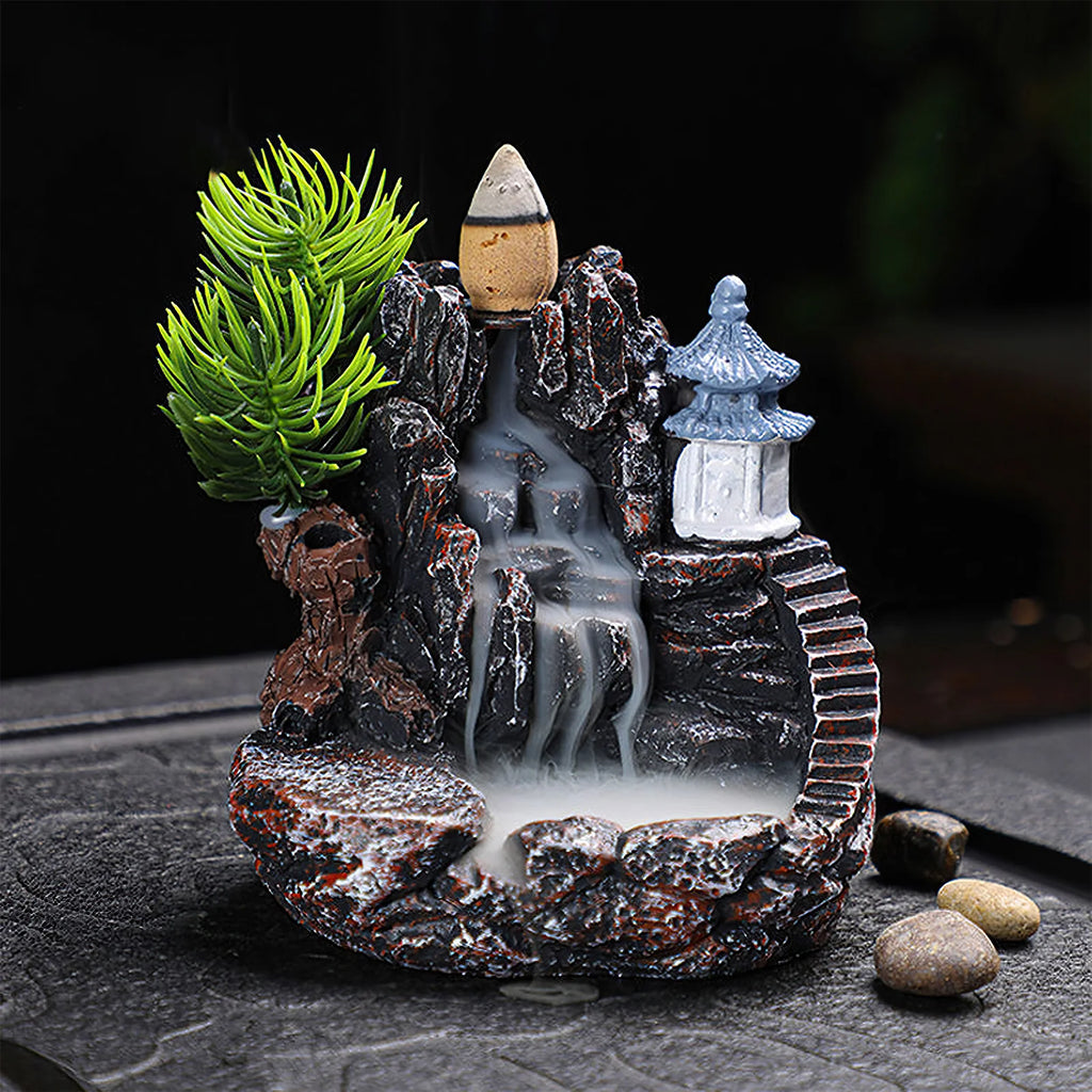 Creative Backflow Incense Holder Resin High Mountain Waterfall Incense Cones Burner Aromatherapy Ornament Zen Home Decoration