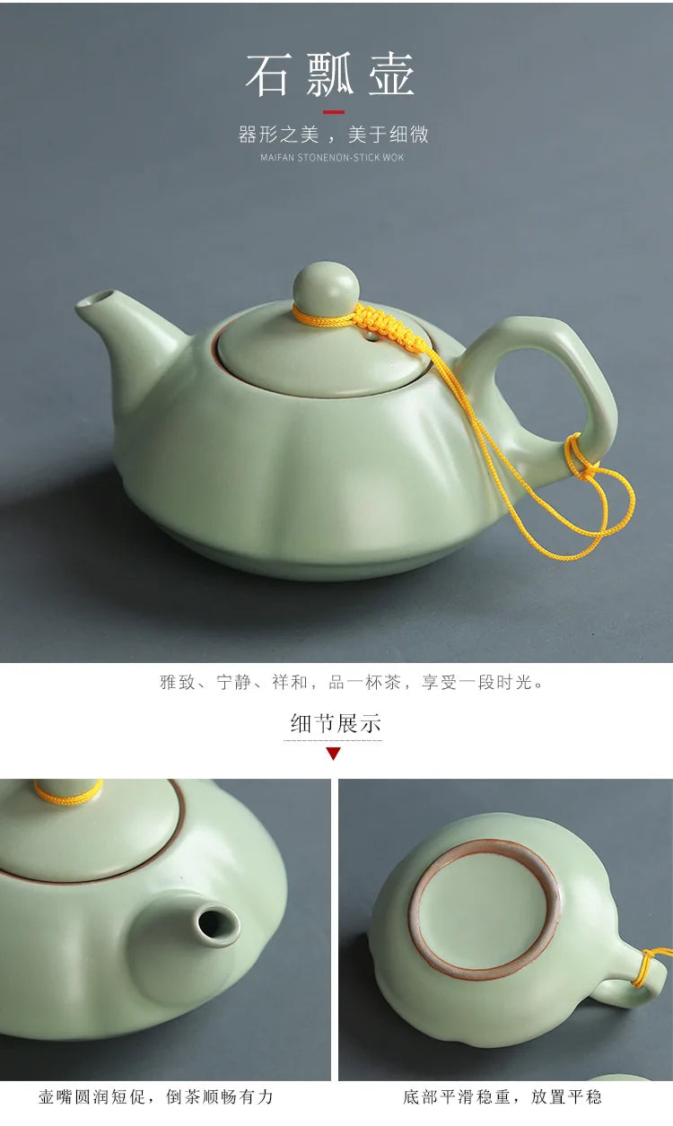 Creative Business Gift Ceramic Tea Set Teaware Geyao Ru Kiln A Pot of Six Cups of Tea Cups with Hand Gift Box Japanese TeaSet
