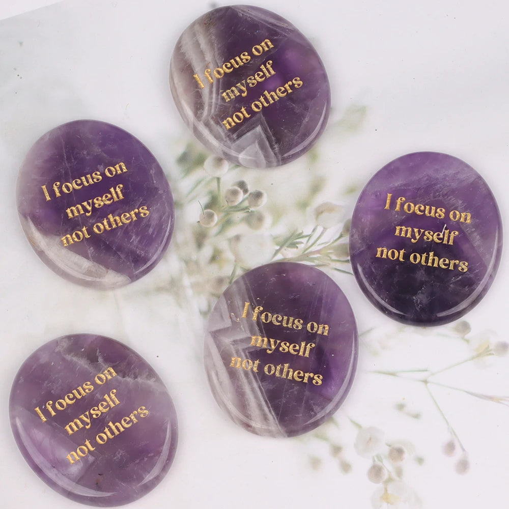Crystal Worry Stone Double Plane Shaped Piece Inspirational Palm Stone, Engraved With Words To Relieve Worries Jade Energy Stone