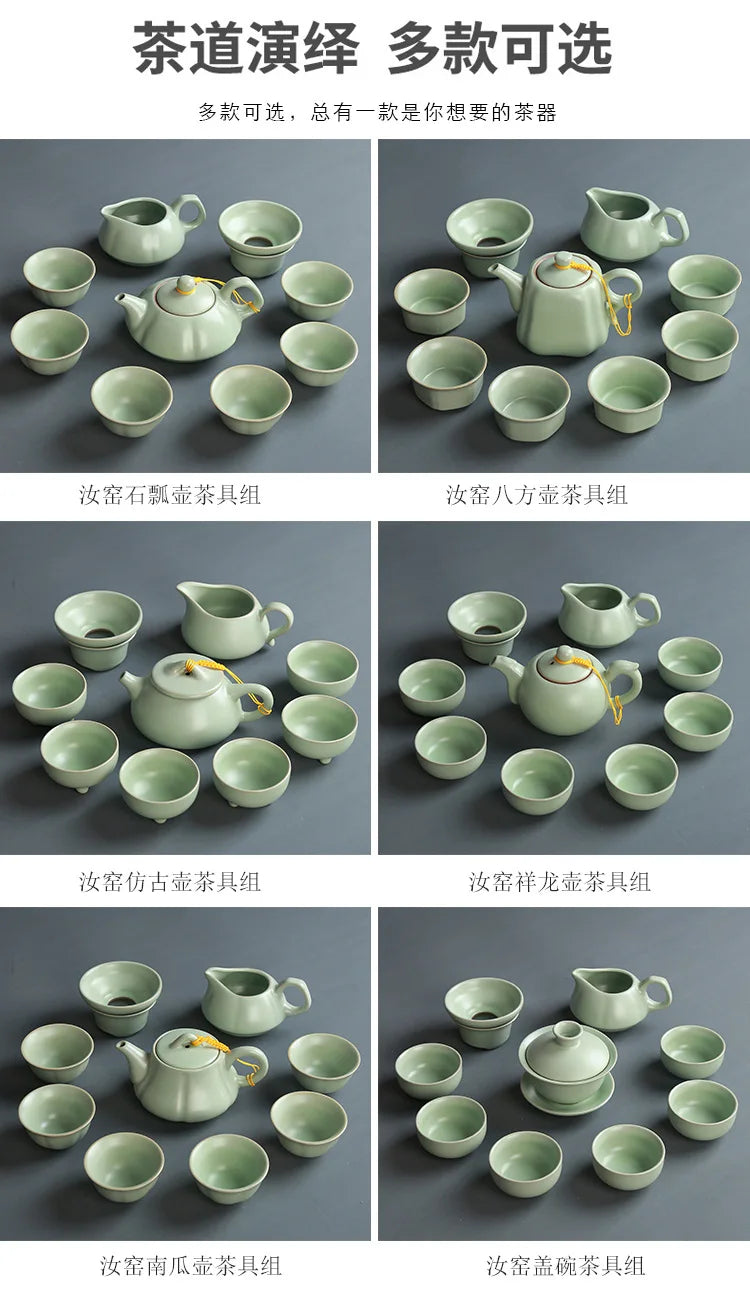 Creative Business Gift Ceramic Tea Set Teaware Geyao Ru Kiln A Pot of Six Cups of Tea Cups with Hand Gift Box Japanese TeaSet