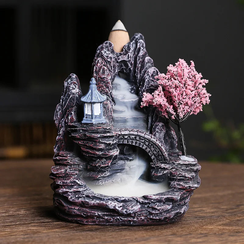 Creative Backflow Incense Holder Resin High Mountain Waterfall Incense Cones Burner Aromatherapy Ornament Zen Home Decoration