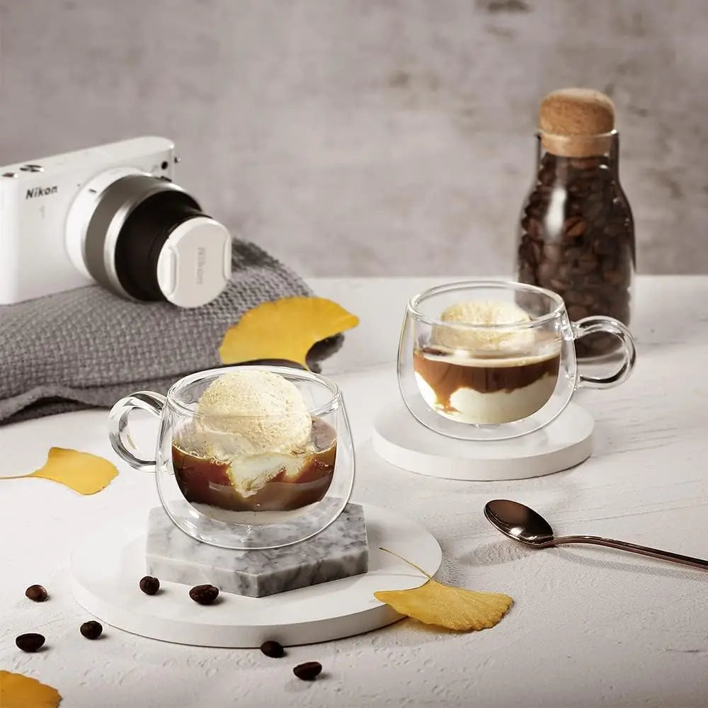 100/200ml Double Walled Glass Coffee Cup Set Clear Espresso Cups With Handle Heat-resisting Glass Cup For Milk Latte Tea