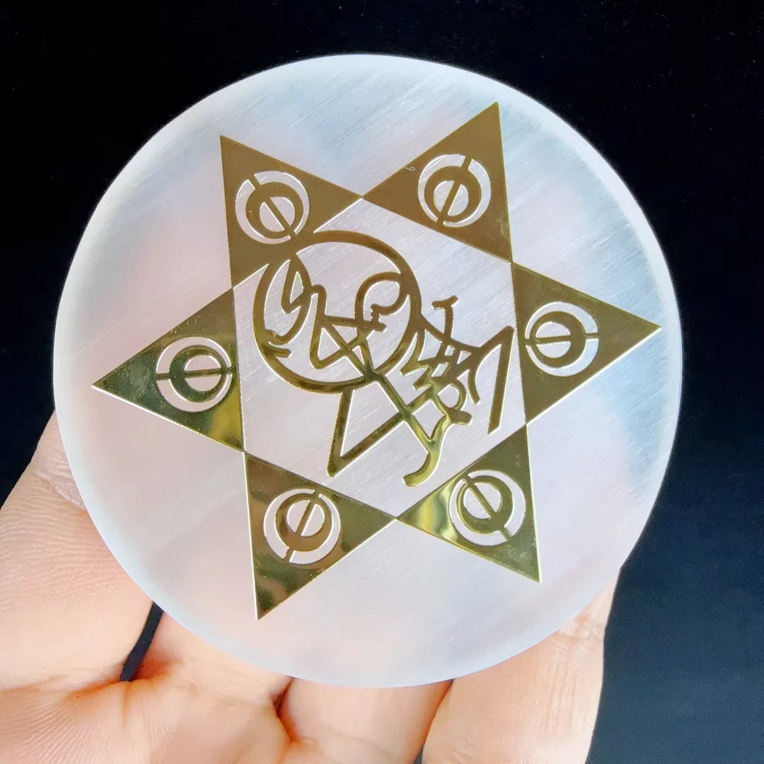 1pc Natural Selenite Slice Irregular Crystal Stone - Mixed Style Boho Star Moon Tree Flower Golden Tray Jewelry Accessories Art