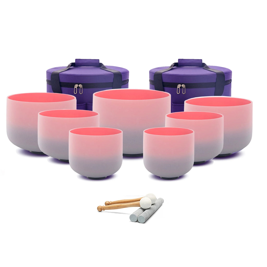 Hye-eun Pink&Purple Crystal Singing Bowls Chakra Set of 7pcs tibetan singing bowls with Bag for Yoga Sound Healing Relaxation