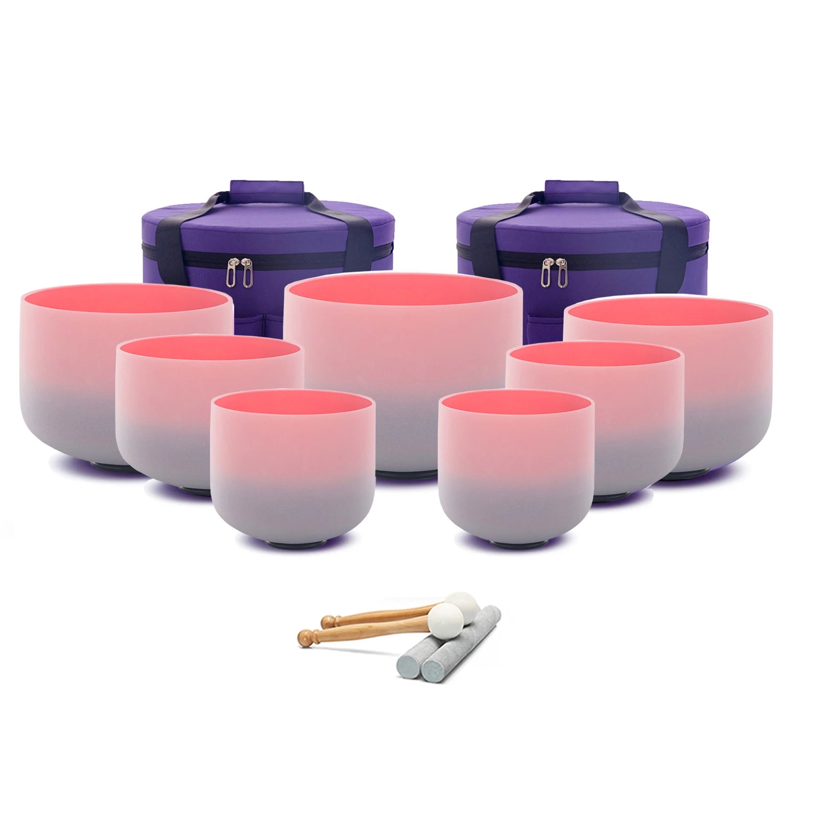 Hye-eun Pink&Purple Crystal Singing Bowls Chakra Set of 7pcs tibetan singing bowls with Bag for Yoga Sound Healing Relaxation