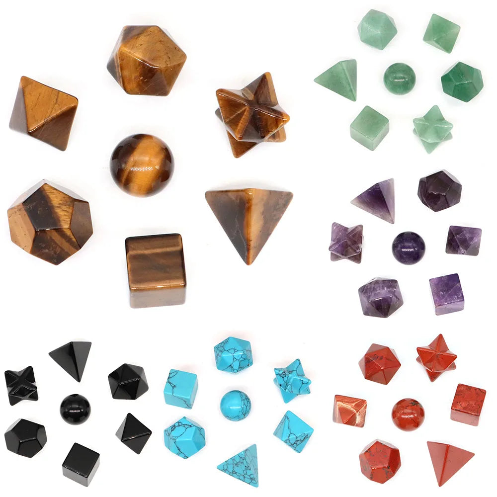 7Pcs/Set Platonic Crystal Solid Geometry Stone for Reiki Healing Chakra Gemstone Balancing Lucky Geometric Polyhedron Home Decor