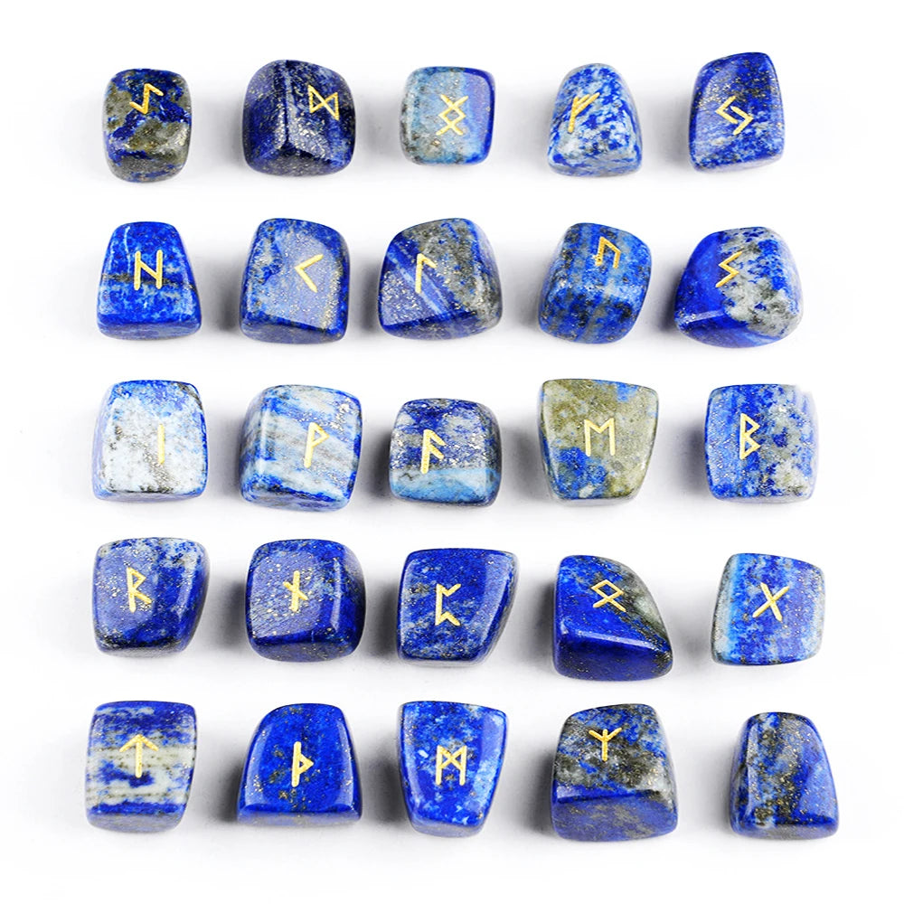 Natural Crystal Rune Stones Set 25pcs Quartz Agate Crystal Stone Witches Reiki Healing Energy Rune Letter Crystal Carving Crafts