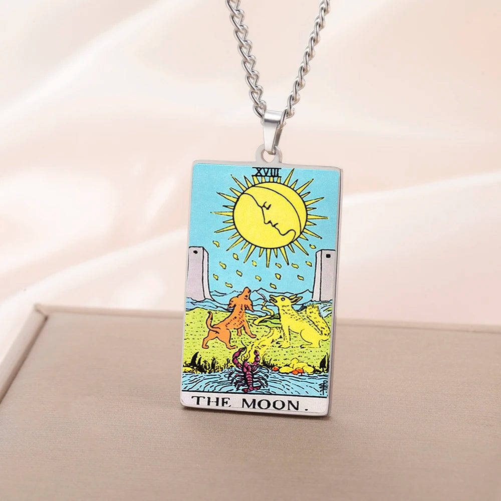 Dawapara 22 Styles Tarot Card Good Luck Amulet Necklace Sun Moon UV Colorful Pendant Stainless Steel Spiritual Jewelry