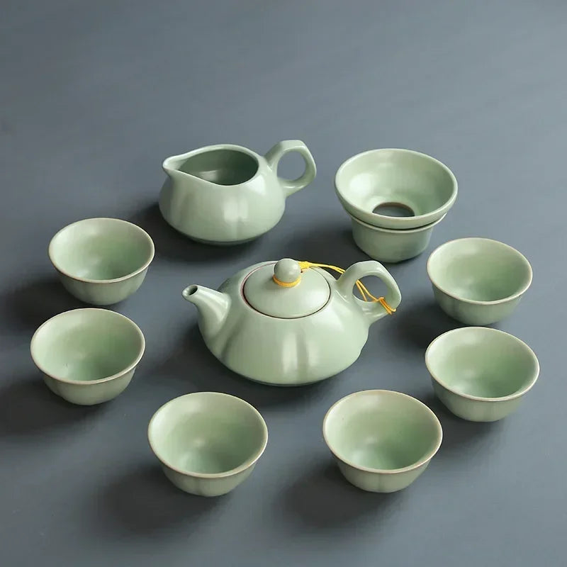 Creative Business Gift Ceramic Tea Set Teaware Geyao Ru Kiln A Pot of Six Cups of Tea Cups with Hand Gift Box Japanese TeaSet