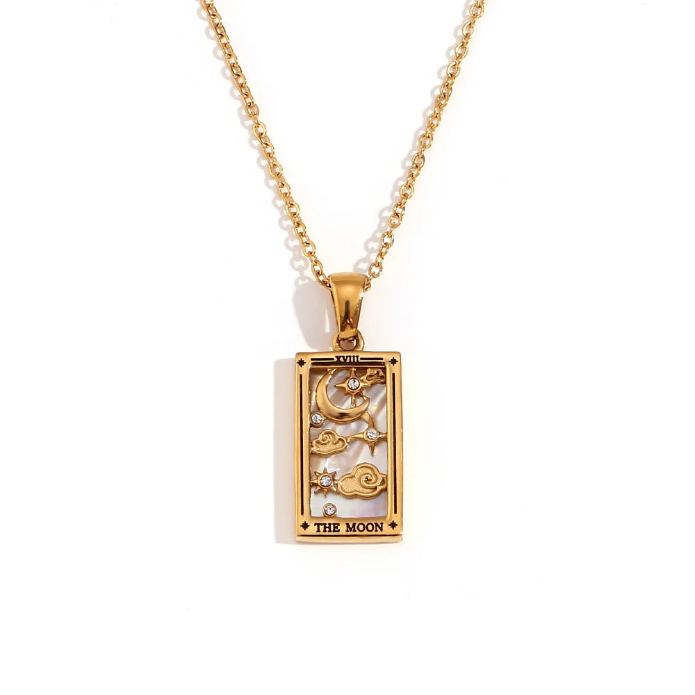 MamacitaSlay New In Populry Rectangular Pendant Empress Lovers Magician Tarot Waterproof Stainless Steel Necklace For Women