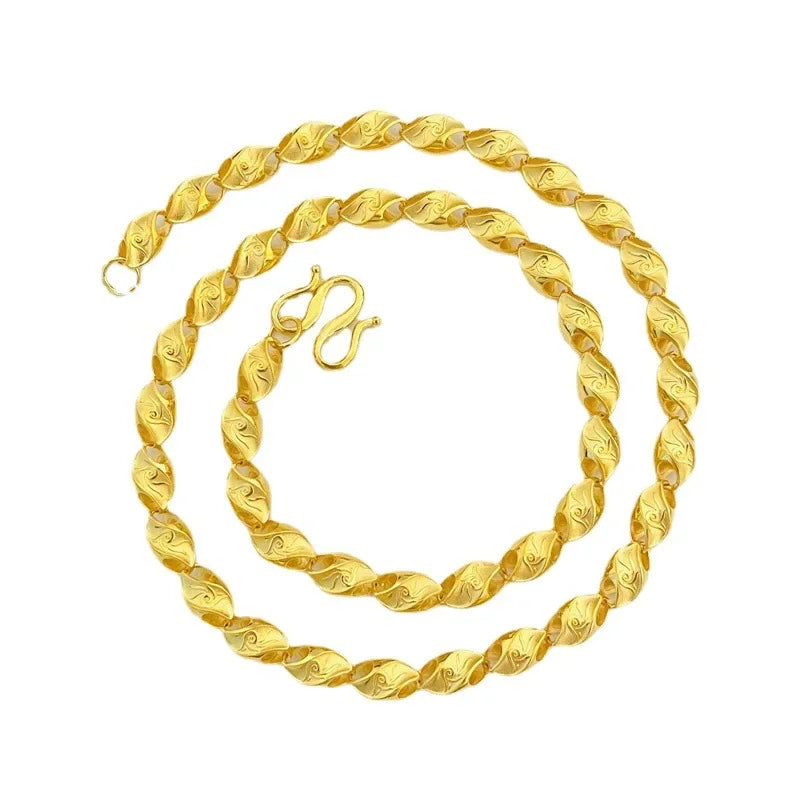 Luxury and domineering 9999 24K real gold jewelry phoenix pattern wheat necklace fashion men and women wear gold chains