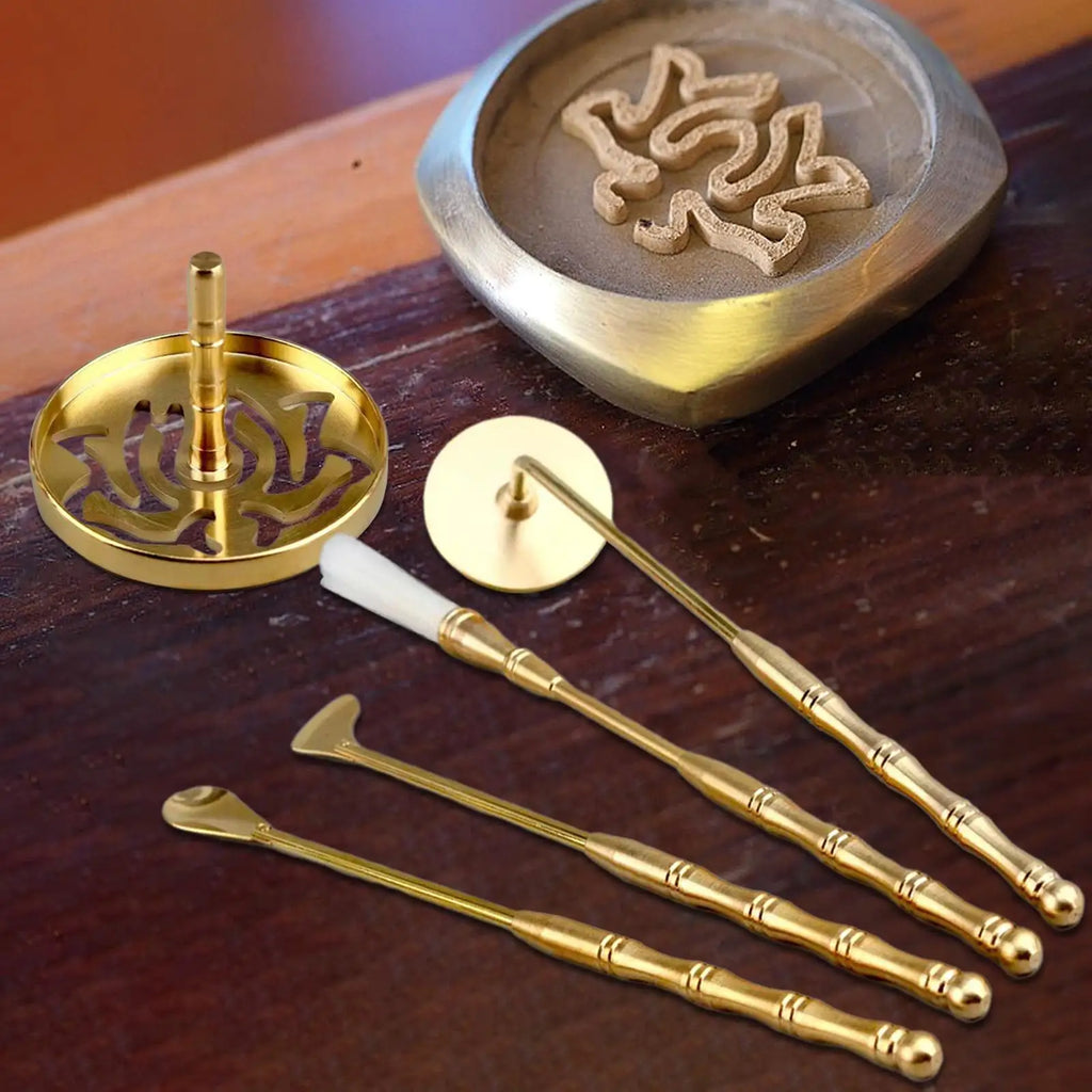 5Pcs Brass Incense Making Set DIY Fragrance Incense Ash Press Chinese Incense Ceremony Set for Yoga Meditation Holidays
