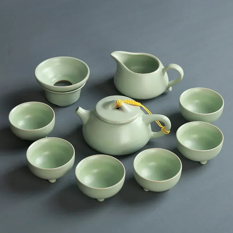 Creative Business Gift Ceramic Tea Set Teaware Geyao Ru Kiln A Pot of Six Cups of Tea Cups with Hand Gift Box Japanese TeaSet