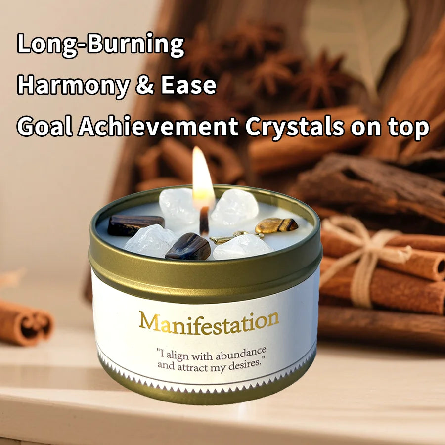 Lavender & Eucalyptus Aromatherapy Candle,Law of Attraction Healing Ritual with Crystals,Halloween, Bedroom&Living Room Home Use