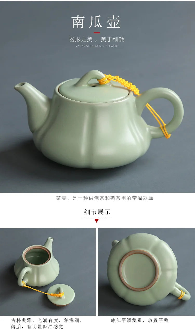 Creative Business Gift Ceramic Tea Set Teaware Geyao Ru Kiln A Pot of Six Cups of Tea Cups with Hand Gift Box Japanese TeaSet