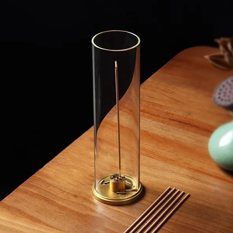 Modern Brass Incense Holder Anti-Ash Flying Incense Holder with Removable Acrylic Ash Catcher for Home Decor Yoga Meditation