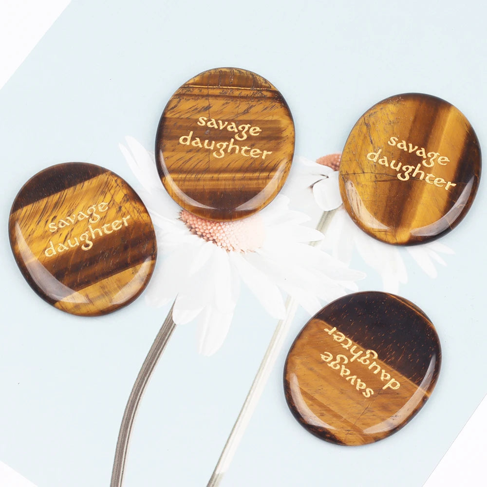 Crystal Worry Stone Double Plane Shaped Piece Inspirational Palm Stone, Engraved With Words To Relieve Worries Jade Energy Stone