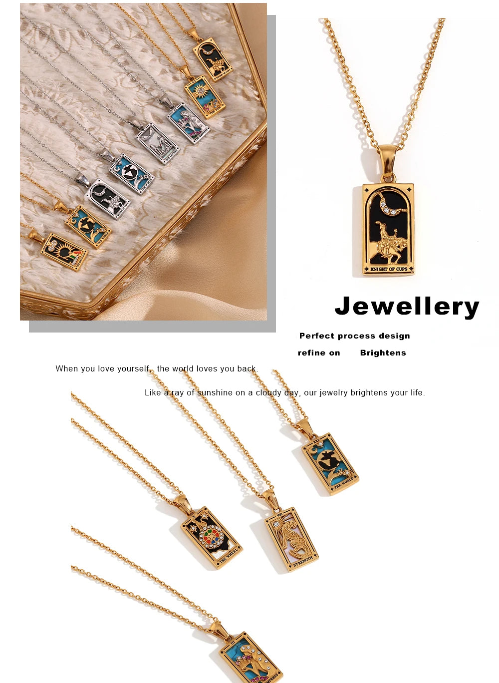 MamacitaSlay New In Populry Rectangular Pendant Empress Lovers Magician Tarot Waterproof Stainless Steel Necklace For Women