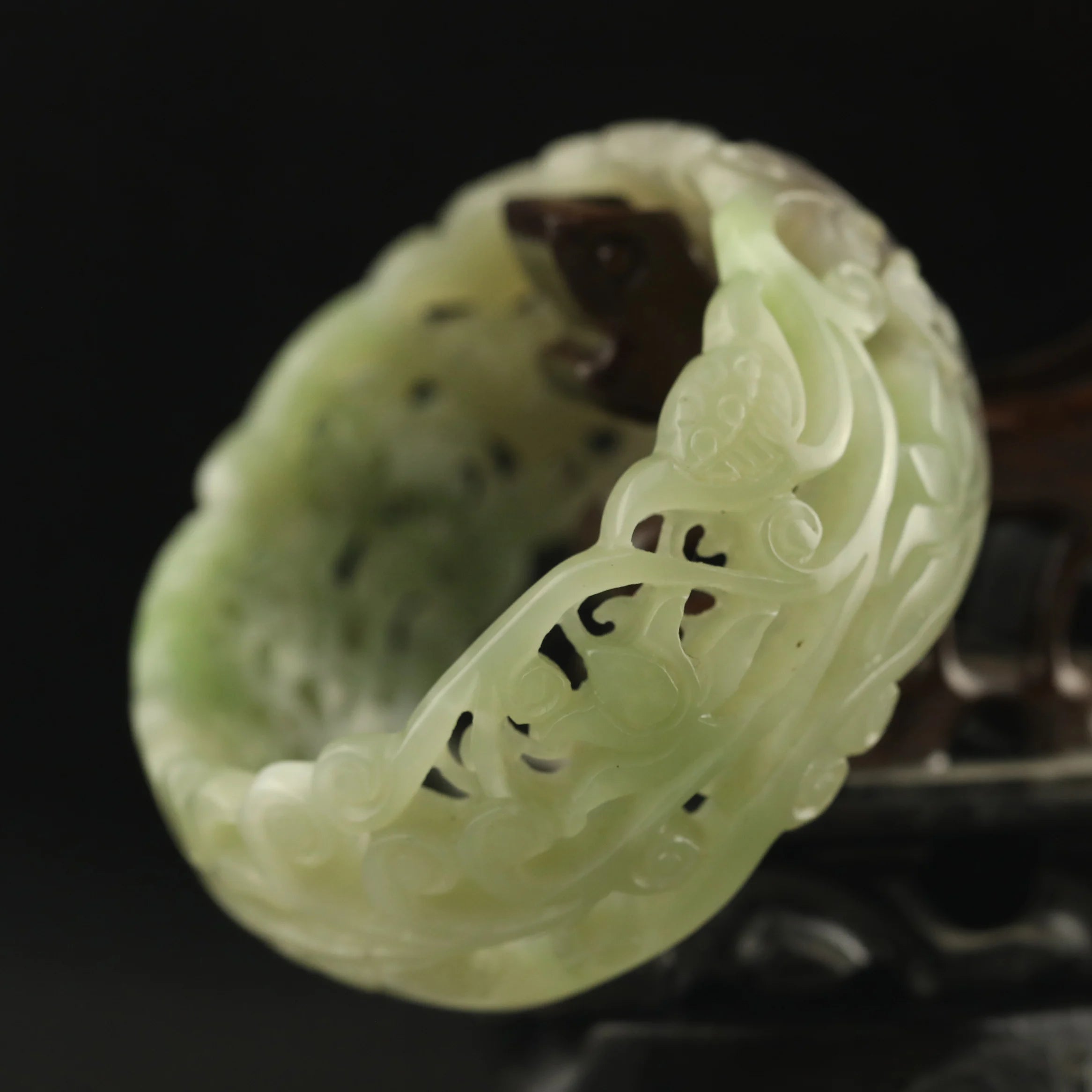 China natural hetian green jade hand carved flower bracelet bangle d