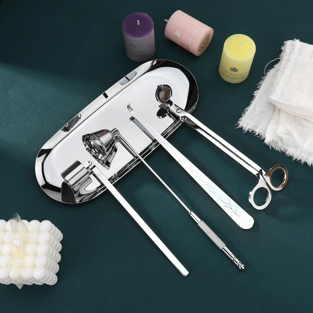 5-1 Candle Care Kit Stainless Steel Candle Wick Trimmer Snuffer Candle Differ Tray Scented Accessories Home Tools DIY Gifts