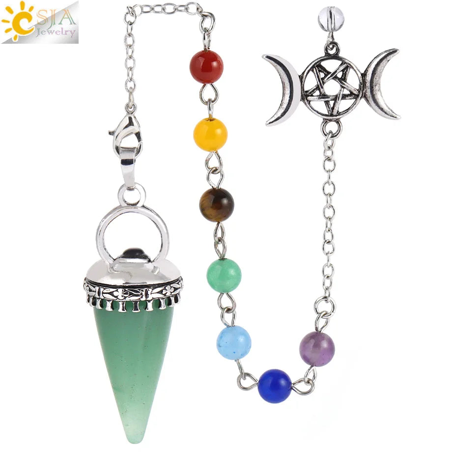 CSJA Natural Stone Cone Pendulum Reiki Amethyst Pink Crystal Gem Stone Pendulo for Dowsing Dinvination Healing Quartz H624
