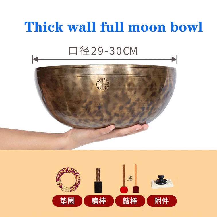 Thick Wall Full Moon Bowl Handmade Nepal Singing Bowl Yoga Meditation Professional Brass Tibetan Bowls Percussion Instruments