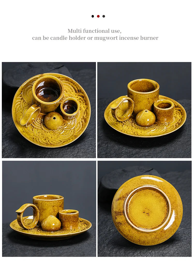 4 in 1 Incense Burner, Sage Palo Santo Holder, Incense Stick Holder Candles Holder Ceramic Censer for Meditation Living Room