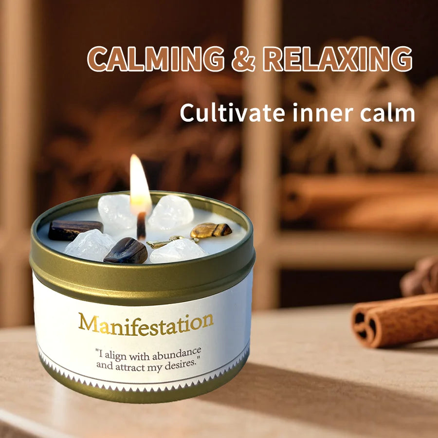 Lavender & Eucalyptus Aromatherapy Candle,Law of Attraction Healing Ritual with Crystals,Halloween, Bedroom&Living Room Home Use