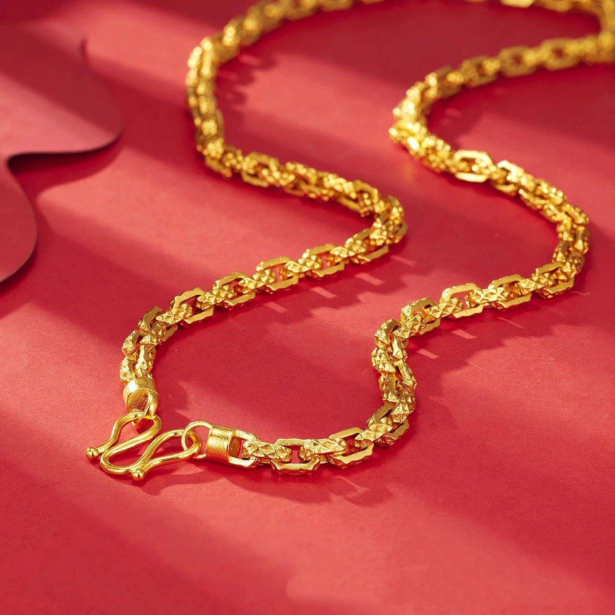 Luxurious and domineering 24K real gold men's square interlocking necklace au9999 gold design Chopin necklace