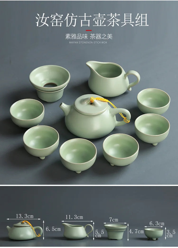 Creative Business Gift Ceramic Tea Set Teaware Geyao Ru Kiln A Pot of Six Cups of Tea Cups with Hand Gift Box Japanese TeaSet