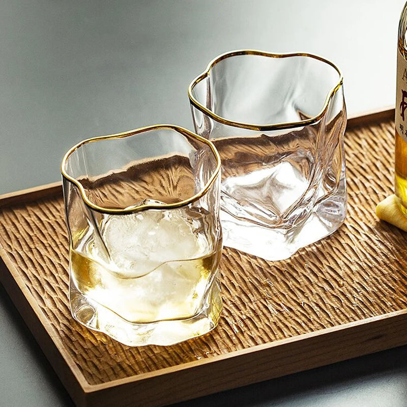 2pcs Set 280ml Golden Edged Irregular Glass Cup Twist Coffee Cup Cafe Juice Milk Mugs Hotel Restaurant Household Exquisite Gift