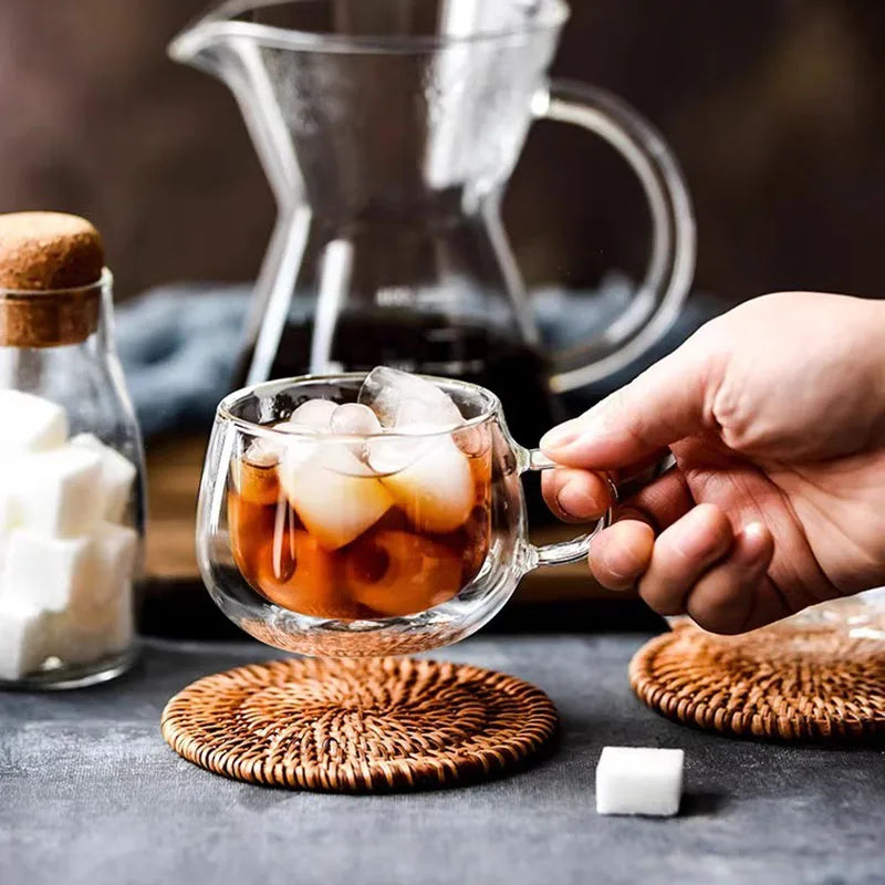 100/200ml Double Walled Glass Coffee Cup Set Clear Espresso Cups With Handle Heat-resisting Glass Cup For Milk Latte Tea