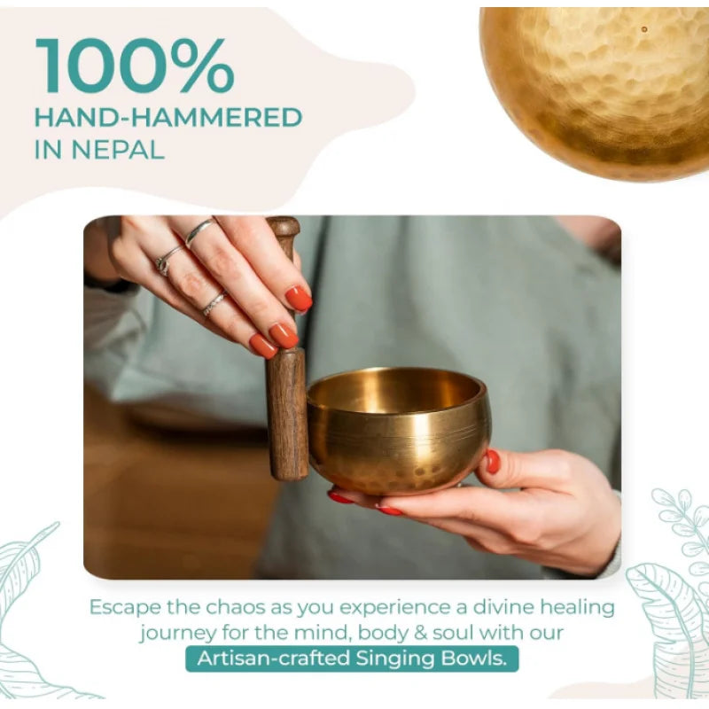 Tibetan Sound Therapy Singing Bowl Handmade Brass Sing Bowl Yoga Meditation Buddha Sound Bell Healing Stress Relief Instrument