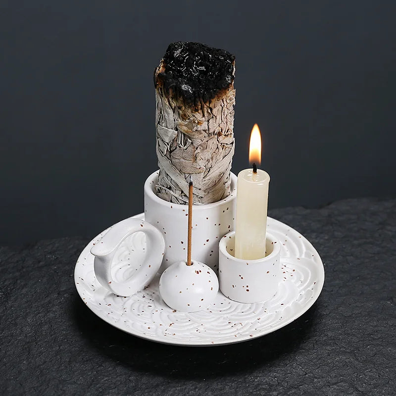 4 in 1 Incense Burner, Sage Palo Santo Holder, Incense Stick Holder Candles Holder Ceramic Censer for Meditation Living Room