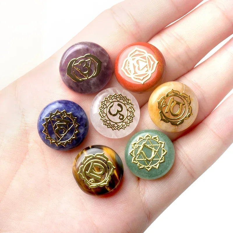 7Pcs Chakra Natural Crystal Stones for Divination Yoga Meditation Rune Carving  Fortune-telling Reiki Healing Gemstones