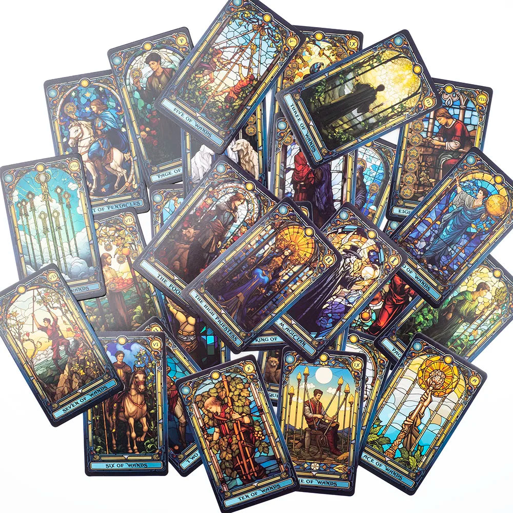 Stained Glass Tarot A 78-Card Deck Leisure Entertainment Game Card Family Gathering Divination Board Playing Games 10.3*6Cm