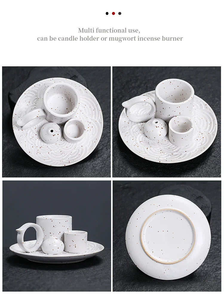 4 in 1 Incense Burner, Sage Palo Santo Holder, Incense Stick Holder Candles Holder Ceramic Censer for Meditation Living Room