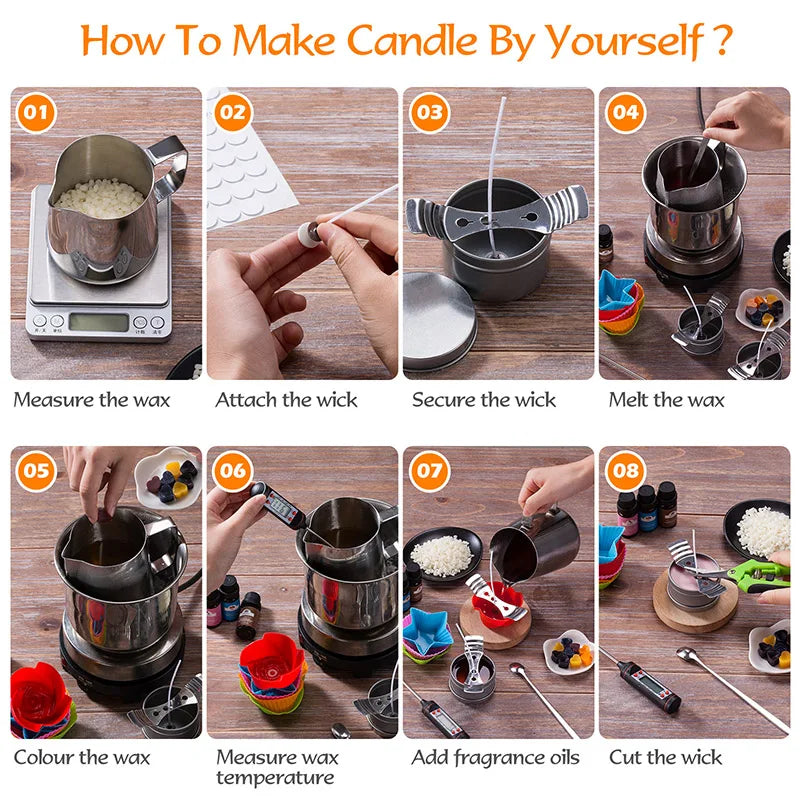 120Pcs Waxed Cotton Candle Wicks with Stand Original Smokeless Candle Wick for DIY Candle Silicone Mold Candle Making Supplies