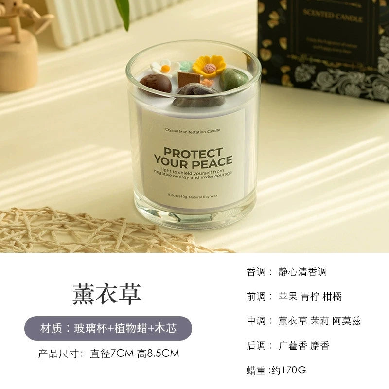 1 pc Crystal-Cut Glass Candle Romantic Soy Wax Scented Gift for Birthday & Home Decor, Luxury Guest Present