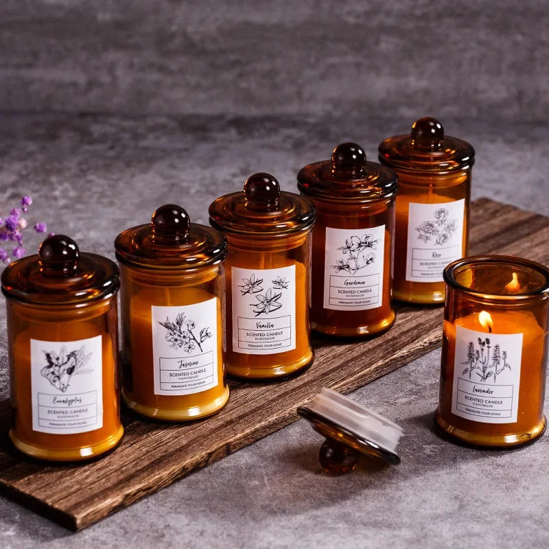 Vintage Glass Jar Scented Candle Essential Oils Soy Wax Candle Aromatherapy Home Decoration Birthday Xmas Gift