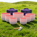 Hye-eun Pink&Purple Crystal Singing Bowls Chakra Set of 7pcs tibetan singing bowls with Bag for Yoga Sound Healing Relaxation