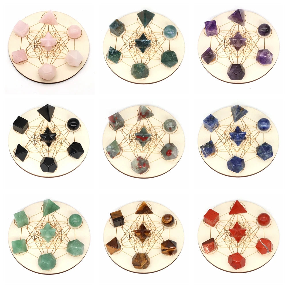 7Pcs/Set Platonic Crystal Solid Geometry Stone for Reiki Healing Chakra Gemstone Balancing Lucky Geometric Polyhedron Home Decor