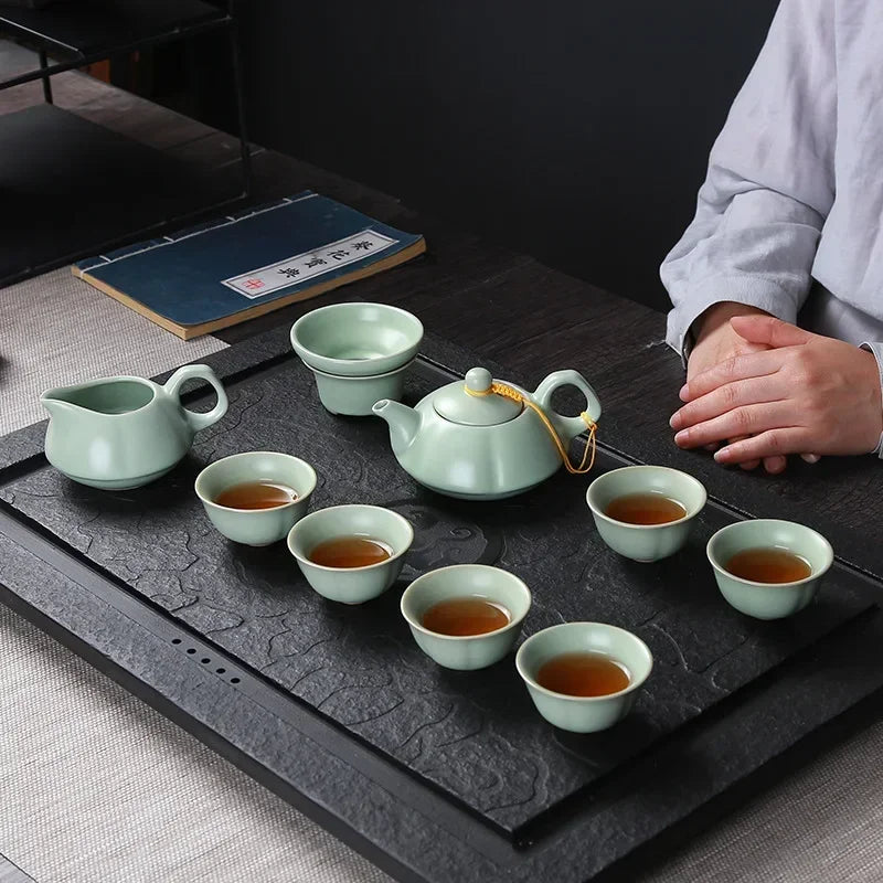 Creative Business Gift Ceramic Tea Set Teaware Geyao Ru Kiln A Pot of Six Cups of Tea Cups with Hand Gift Box Japanese TeaSet