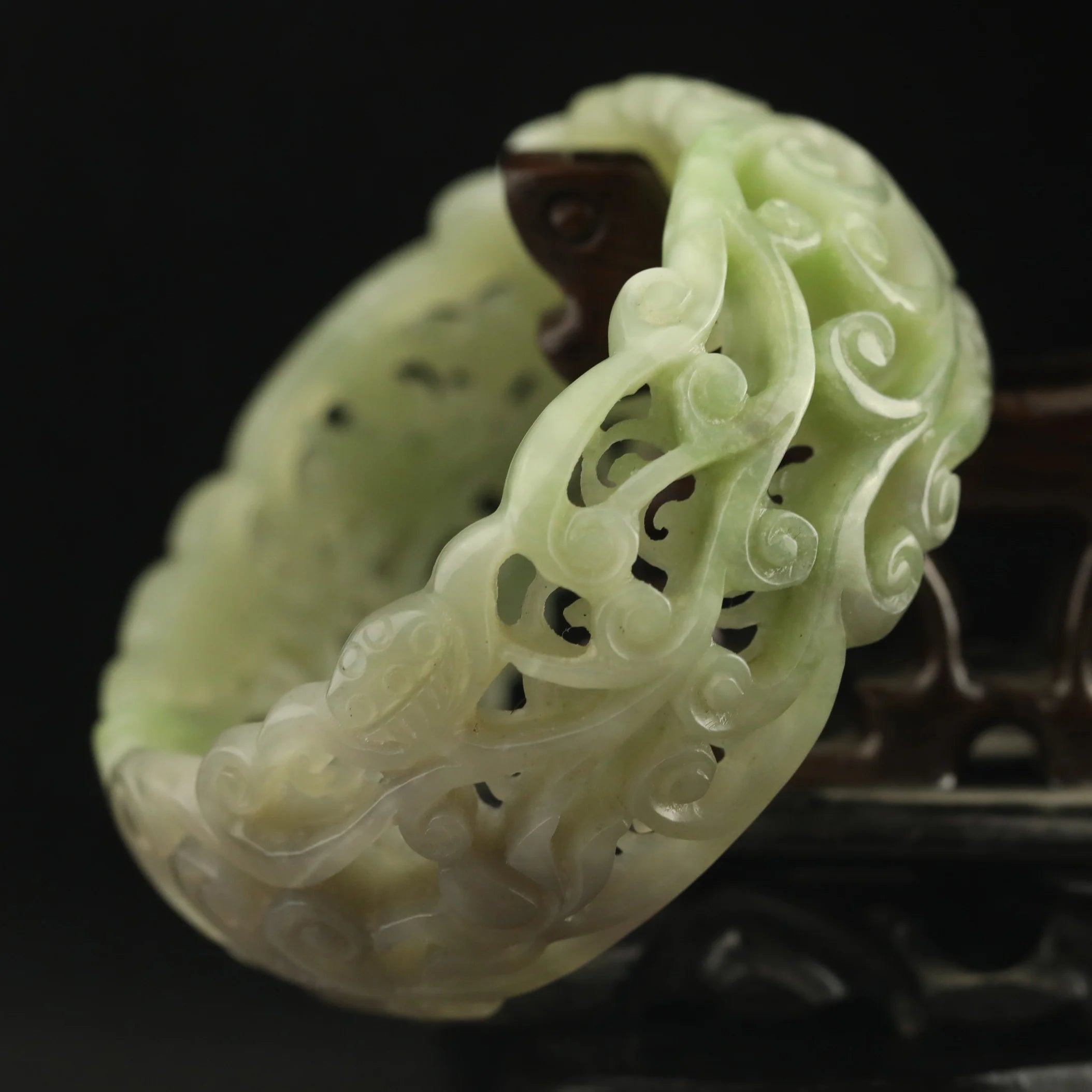 China natural hetian green jade hand carved flower bracelet bangle d
