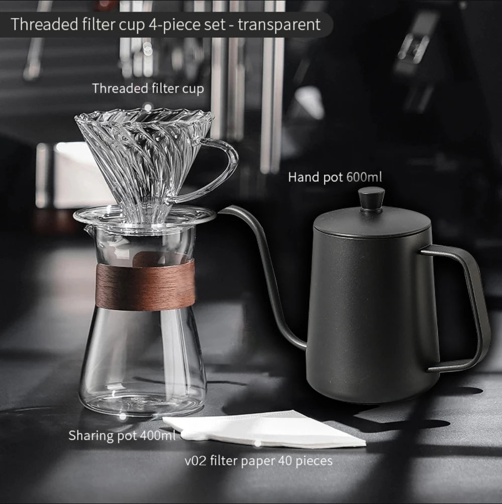 Hand Brewed Coffee Maker Coffee Filter Sharing Pot Set Borosilicate Glass Dripper Set Coffee Server with V02 Coffee Filter