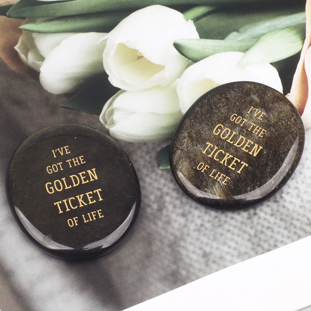 Crystal Worry Stone Double Plane Shaped Piece Inspirational Palm Stone, Engraved With Words To Relieve Worries Jade Energy Stone