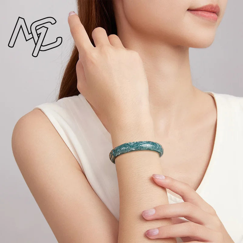 Natural Burmese A Emerald Jade Blue Water Phoenix Bangle Amulets Charm Fashion Jewelry Gifts Certificate Men Women