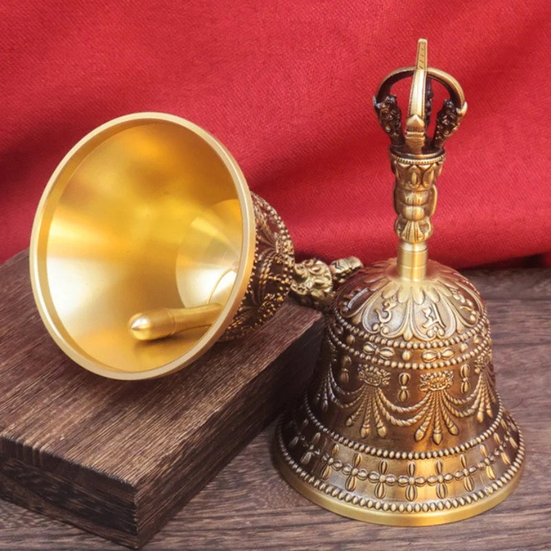 Tibetan Vajra Bell Brass Three Strand Chime Bell Zen Temples Buddhist Handheld Wind Chimes Portable Meditation Decoration Bells